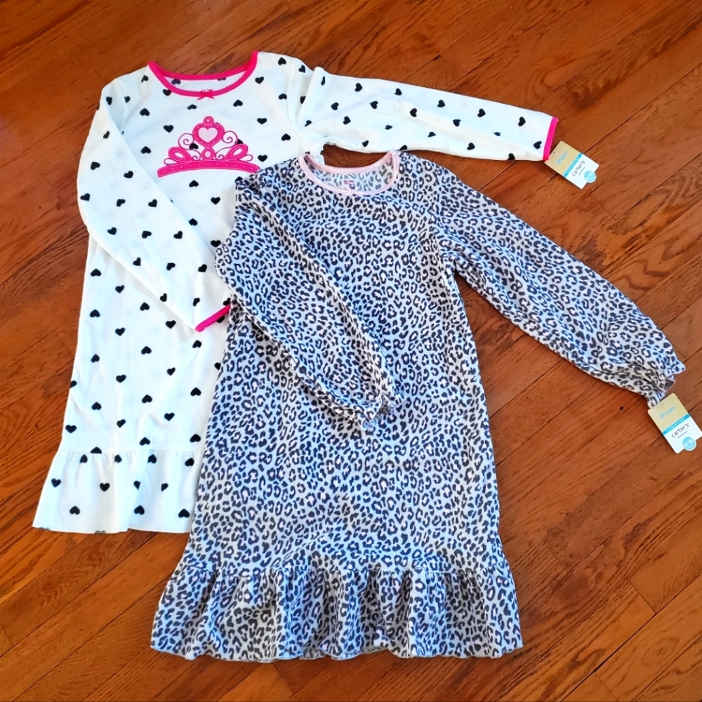 Carter's fleece pajamas 2 nightgowns kids size large 8/10
